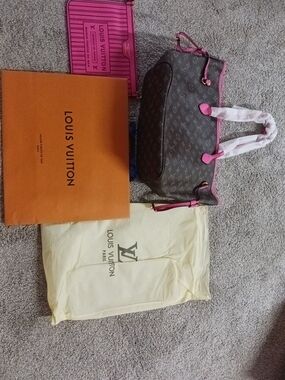 Monogram Tote with Pink Trim and Pink Interior Pouch